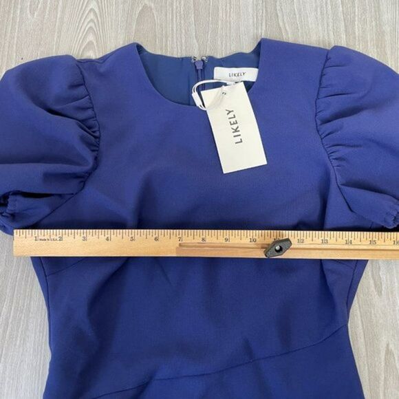 Likely x Revolve Malta Ruffle Puff Short Sleeves Mini Wedding Guest Dress Blue 2 - Picture 9 of 12